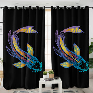 Golden Gradient Blue Purple Fish Koi SWKL4755 - 2 Panel Curtains