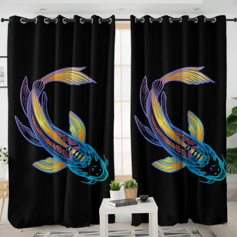 Image of Golden Gradient Blue Purple Fish Koi SWKL4755 - 2 Panel Curtains