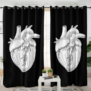 B&W Heart Sketch SWKL4756 - 2 Panel Curtains