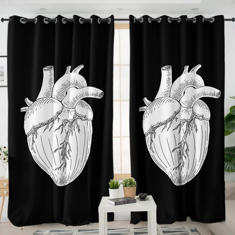 Image of B&W Heart Sketch SWKL4756 - 2 Panel Curtains