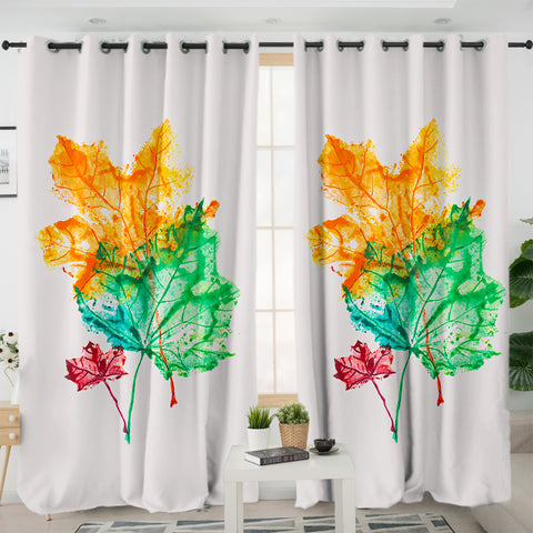 Image of Colorful Maple Leaves White Theme SWKL5148 - 2 Panel Curtains