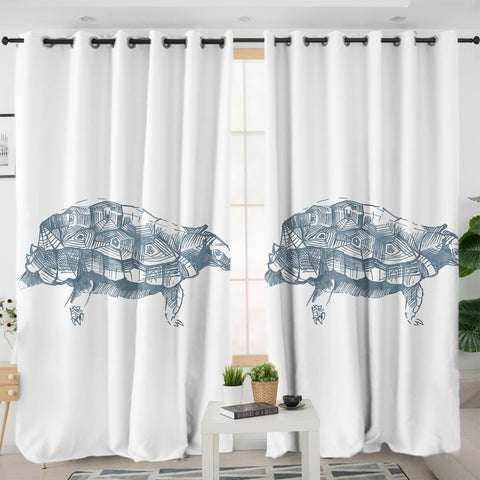 Image of Turtle Pencil Sketch Grey Line SWKL5149 - 2 Panel Curtains