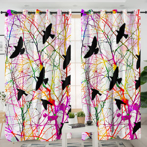 Colorful Bird Net SWKL5153 - 2 Panel Curtains