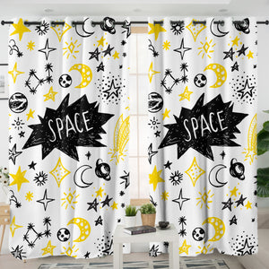 Cute Space Childen Line Sketch SWKL5155 - 2 Panel Curtains