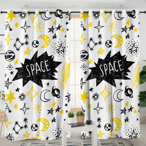 Image of Cute Space Childen Line Sketch SWKL5155 - 2 Panel Curtains