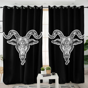 B&W Gothic Goat Head Black Line SWKL5159 - 2 Panel Curtains