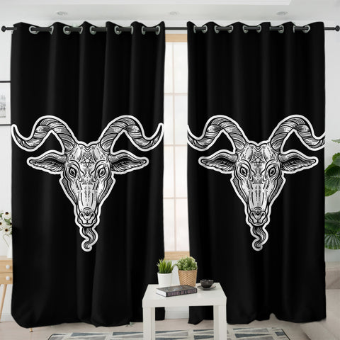 Image of B&W Gothic Goat Head Black Line SWKL5159 - 2 Panel Curtains
