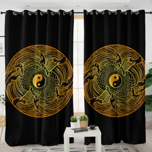Golden Circle Yin Yang Seamless Wave Pattern SWKL5162 - 2 Panel Curtains