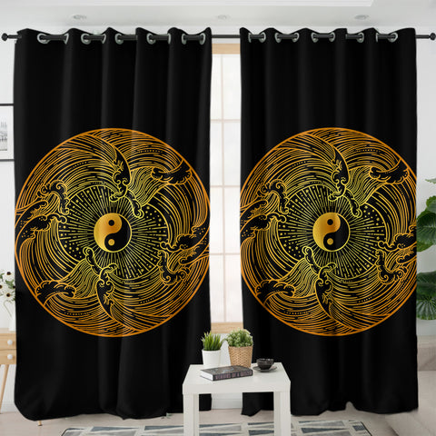 Image of Golden Circle Yin Yang Seamless Wave Pattern SWKL5162 - 2 Panel Curtains