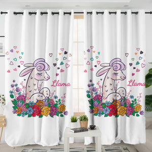 Cute Llama In Colorful Flower Garden SWKL5163 - 2 Panel Curtains