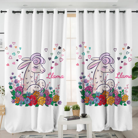 Image of Cute Llama In Colorful Flower Garden SWKL5163 - 2 Panel Curtains