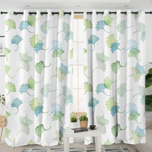 Shade of Green Pastel Palm Leaves SWKL5165 - 2 Panel Curtains