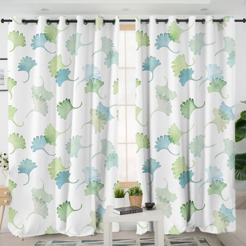 Image of Shade of Green Pastel Palm Leaves SWKL5165 - 2 Panel Curtains