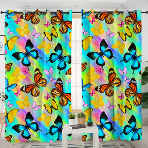 Multi Colorful Butterflies Gradient Pastel Theme SWKL5166 - 2 Panel Curtains