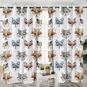 Multi Colorful Fox Watercolor SWKL5167 - 2 Panel Curtains