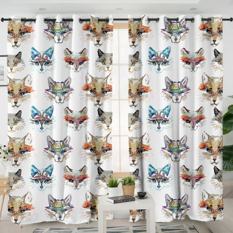 Image of Multi Colorful Fox Watercolor SWKL5167 - 2 Panel Curtains