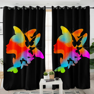 Gradient Colorful Butterflies Lady Face SWKL5168 - 2 Panel Curtains