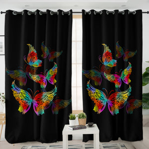 RGB Colorful Butterflies Transparent SWKL5169 - 2 Panel Curtains