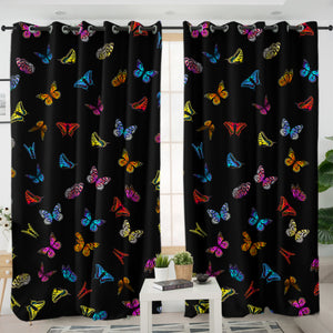 Multi Colorful Butterflies Back Theme SWKL5170 - 2 Panel Curtains