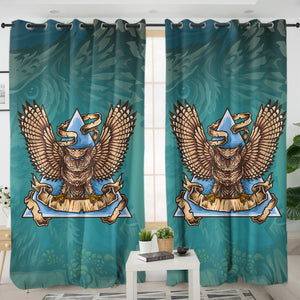 Old School Flying Owl Triangle Green Theme SWKL5173 - 2 Panel Curtains