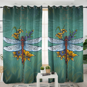 Old School Color Floral Dragonfly SWKL5174 - 2 Panel Curtains