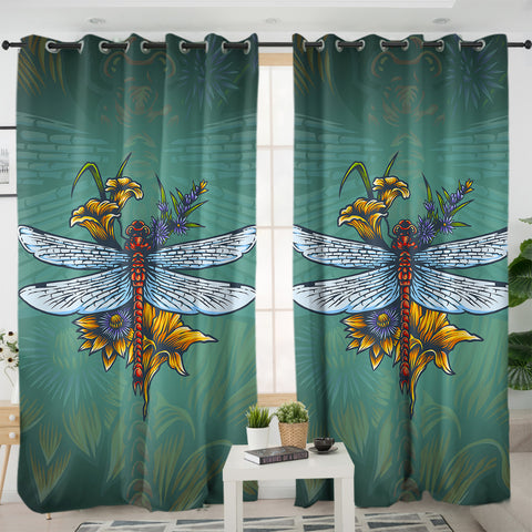 Image of Old School Color Floral Dragonfly SWKL5174 - 2 Panel Curtains
