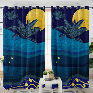 Desert Night Screne Yellow Moon Navy Theme SWKL5175 - 2 Panel Curtains