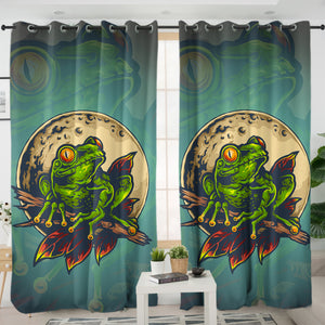 Old School Color Frog Moon Night SWKL5176 - 2 Panel Curtains