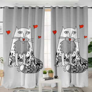 Love Old Cat Grey Theme SWKL5177 - 2 Panel Curtains