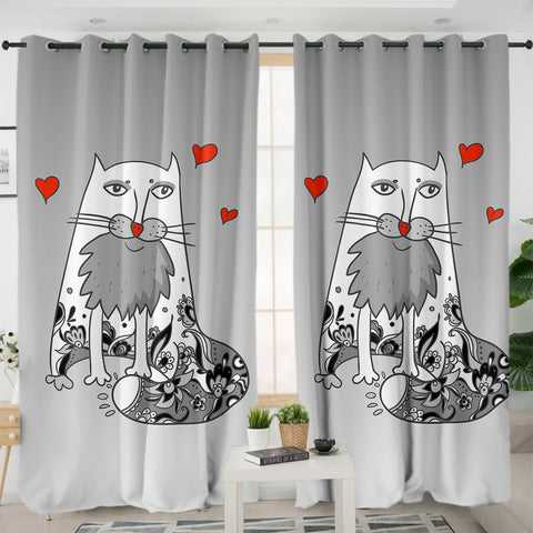 Image of Love Old Cat Grey Theme SWKL5177 - 2 Panel Curtains