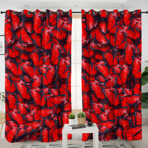 Multi Red Butterflies SWKL5179 - 2 Panel Curtains