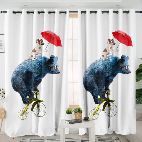 Image of Funny Sunglass Dog & Bear On Bike SWKL5181 - 2 Panel Curtains