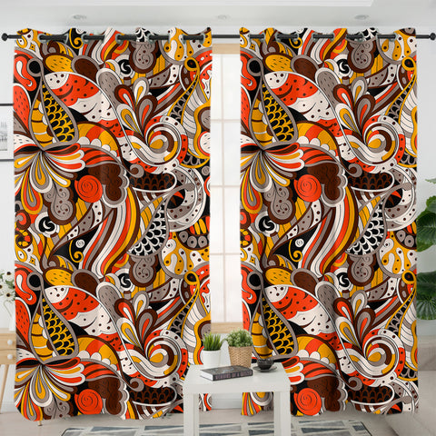 Image of Warm Color Tone Art Shape SWKL5187 - 2 Panel Curtains