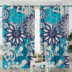 Shade of Blue Multi Mandala SWKL5188 - 2 Panel Curtains