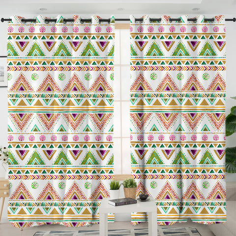 Image of Shade of Pink & Green Aztec SWKL5189 - 2 Panel Curtains