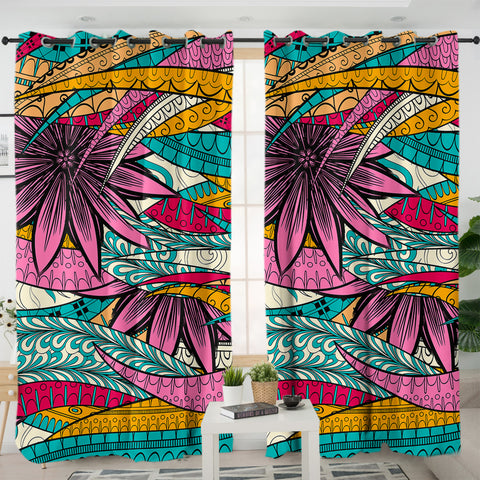 Image of Colorful Mandala Palm Leaves SWKL5190 - 2 Panel Curtains