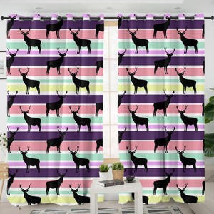 Multi Black Deer Coloful Stripes SWKL5191 - 2 Panel Curtains