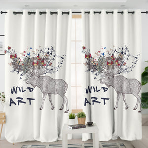 Floral Deer Sketch Wild Art SWKL5192 - 2 Panel Curtains