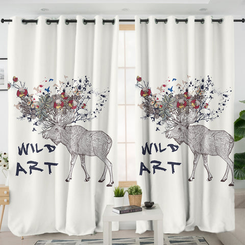 Image of Floral Deer Sketch Wild Art SWKL5192 - 2 Panel Curtains