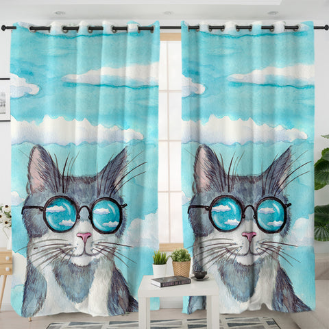 Image of Cute Sunglasses Cat Light Cloud SWKL5195 - 2 Panel Curtains