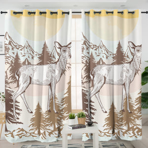 Little Deer Forest Brown Theme SWKL5197 - 2 Panel Curtains