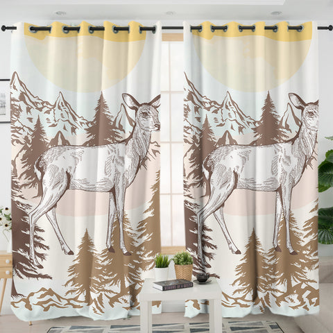 Image of Little Deer Forest Brown Theme SWKL5197 - 2 Panel Curtains