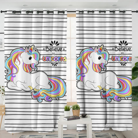 Image of Cute Colorful Unicorn Stripes SWKL5199 - 2 Panel Curtains