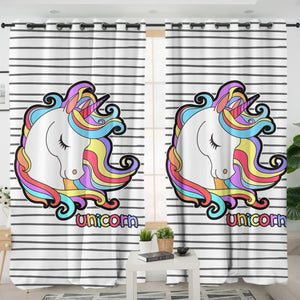 Pastel Sleeping Unicorn Head Stripes SWKL5200 - 2 Panel Curtains