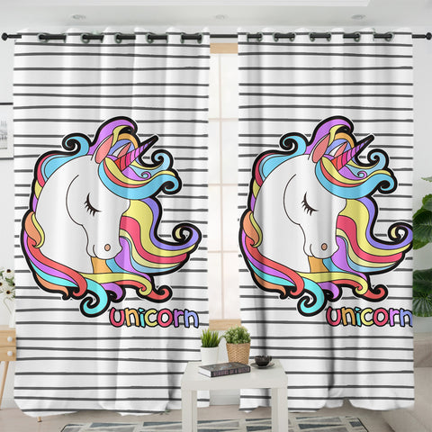 Image of Pastel Sleeping Unicorn Head Stripes SWKL5200 - 2 Panel Curtains