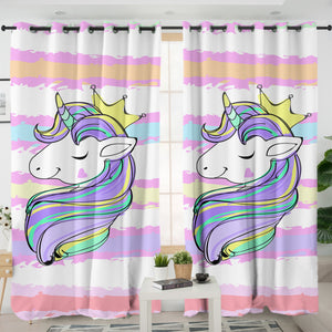 Happy Unicorn Queen Crown Colorful Stripes SWKL5203 - 2 Panel Curtains