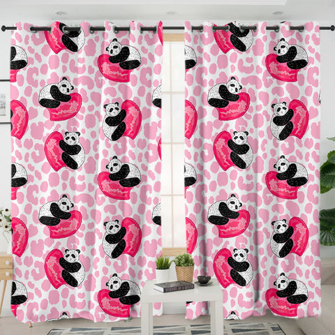 Image of Multi Love Panda Pink Theme SWKL5204 - 2 Panel Curtains