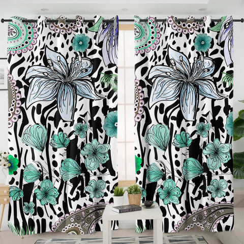 Image of Floral Leopard Pattern Bandana Art SWKL5205 - 2 Panel Curtains