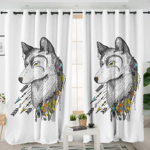 Dreamcatcher Wolf White Theme SWKL5240 - 2 Panel Curtains