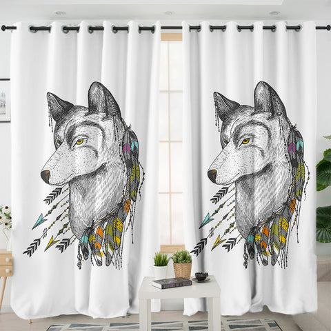 Image of Dreamcatcher Wolf White Theme SWKL5240 - 2 Panel Curtains